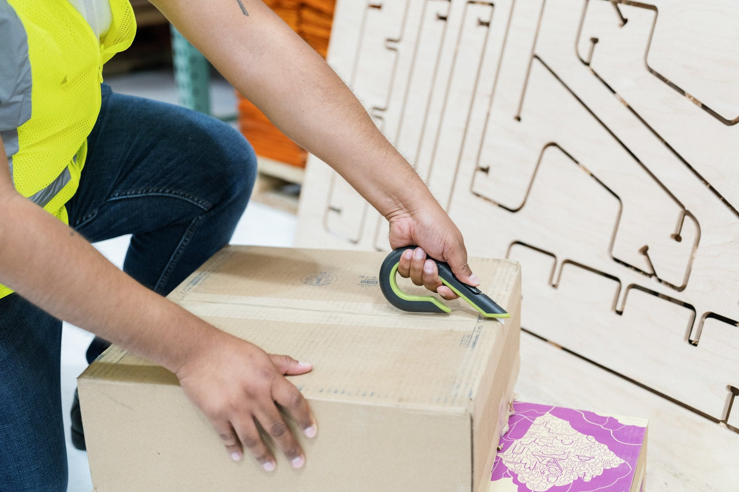 Cutter autorretráctil para cajas de cartón