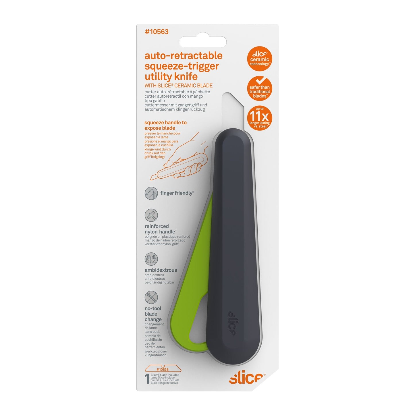 Cutter autorretráctil con mango tipo gatillo